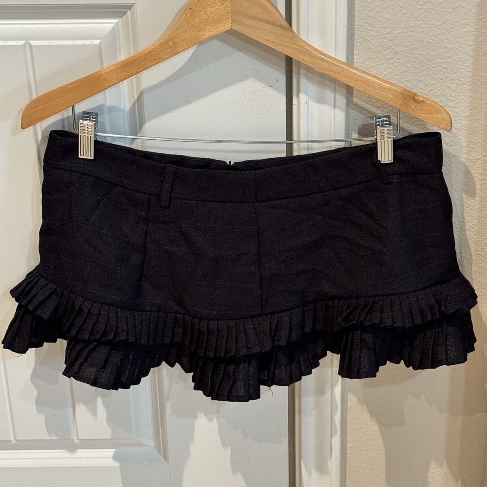 Ruffle Mini Skort Womens L (8/10) Black Pleated Tiered Y2K Coquette Micro Skirt